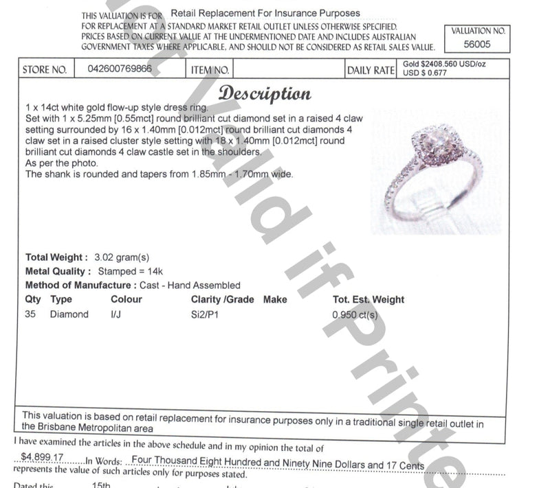 14ct WHITE GOLD DIAMOND DRESS RING TDW: 0.95ct VAL $4899