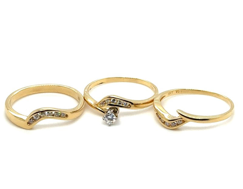 18ct YELLOW GOLD DIAMOND 3pc BRIDAL SET TDW:0.25ct VAL $4399