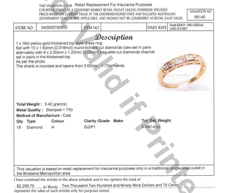 18ct YELLOW GOLD DIAMOND RING TDW: 0.34ct VAL: $2299