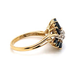 9CT YELLOW GOLD MARQUISE CUT SAPPHIRES & DIAMOND DRESS RING