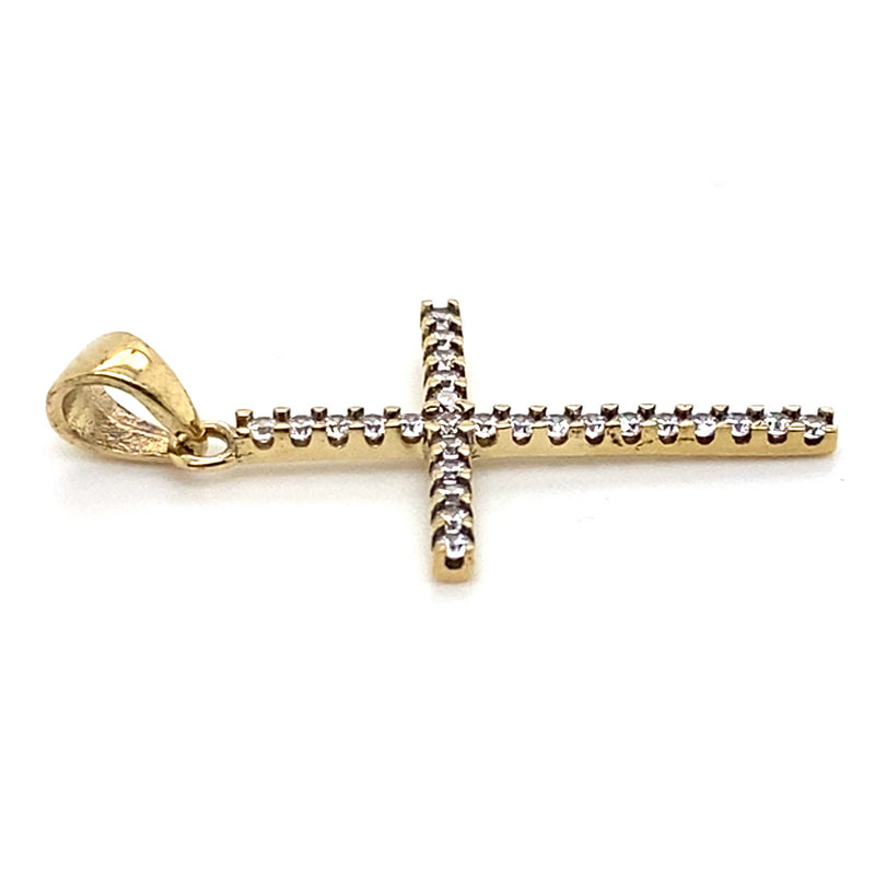 9CT YELLOW GOLD CUBIC ZIRCONIAS CLAW SET IN CROSS PENDANT