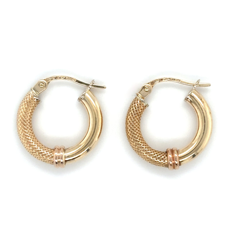 9ct YELLOW GOLD PATTERNED HOOP EARRINGS