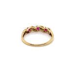 9CT YELLOW GOLD SYNTHETIC RUBIES & DIAMOND CROSS OVER PATTERN DRESS RING