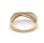 9CT YELLOW GOLD DIAMONDS SET IN CROSS OVER PATTERN DRESS RING