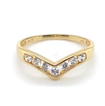 9CT YELLOW GOLD CUBIC ZIRCONIAS SET IN V SHAPE RING