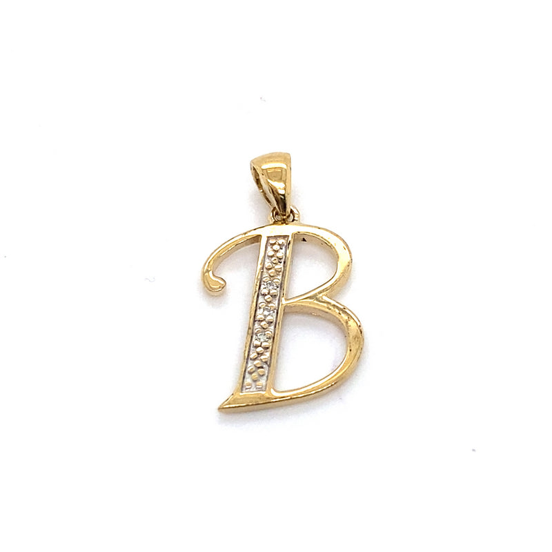 9CT YELLOW GOLD DIAMONDS SET IN LETTER "B" PENDANT