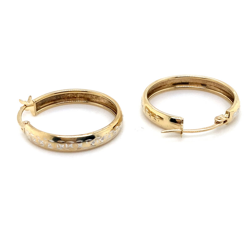 9CT YELLOW GOLD PATTERNED ROUND HOOP EARRING