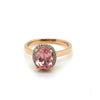 10CT ROSE GOLD SYNTHETIC PINK SAPPHIRE SURROUNDED BY DIAMONDS DRESS RING