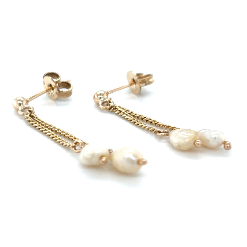 9ct YELLOW GOLD BAROQUE PEARL SET DROP EARRINGS