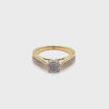 9CT YELLOW & WHITE GOLD POINTED SHOULDER DIAMOND DRESS RING VALUED @ $1299