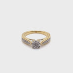 9CT YELLOW & WHITE GOLD POINTED SHOULDER DIAMOND DRESS RING VALUED @ $1299