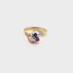 18CT YELLOW, WHITE, ROSE GOLD RUBY,SAPPHIRE,DIAMOND DRESS RING VALUED @ $3999