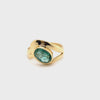 18CT YELLOW GOLD LOOP PATTERN EMERALD DRESS RING VALUED @ $3499