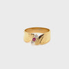 18CT YELLOW GOLD THICKENED TOP DIAMOND & RUBY DRESS RING VALUED @ $2299