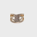 9CT YELLOW GOLD CROSS OVER PATTERN DIAMOND DRESS RING VALUED @ $2999