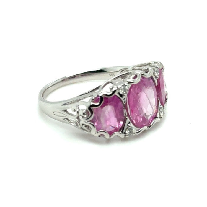 14ct WHITE GOLD PINK SAPPHIRE & DIAMOND RING VALUED: $11999