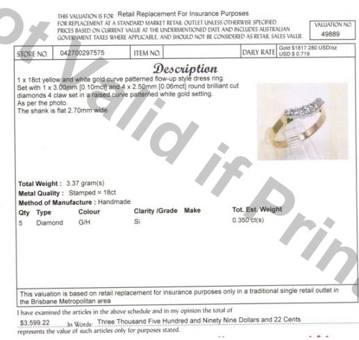 18CT YELLOW & WHITE GOLD CURVED PATTERN STYLE DRESS RING VALUED @ $3599